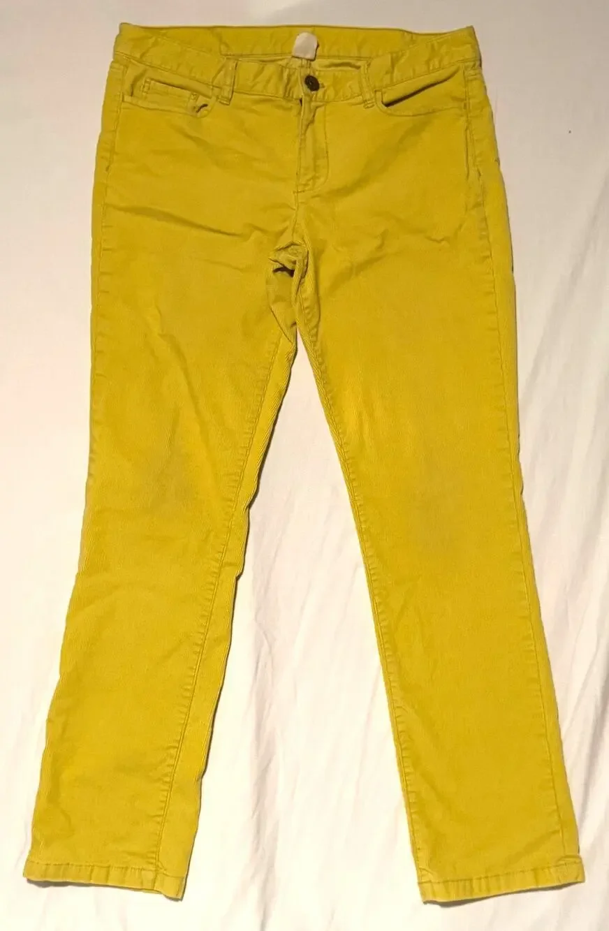 J. Crew Yellow Corduroy Pants Women's 32S City Fit Straight Leg Preppy